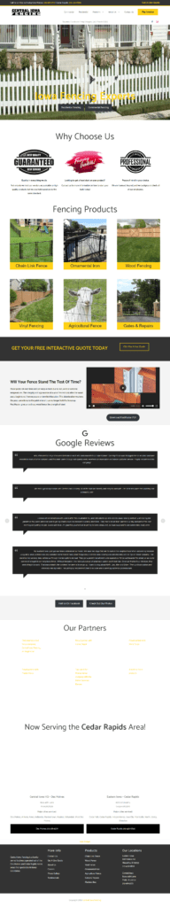 home page web design screen shot of central iowa fencing website
