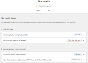 wordpress health check screen shot