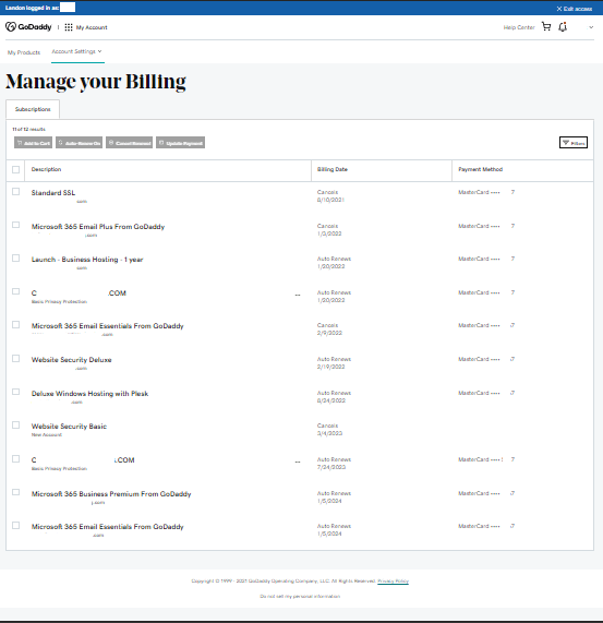 website renewal billing