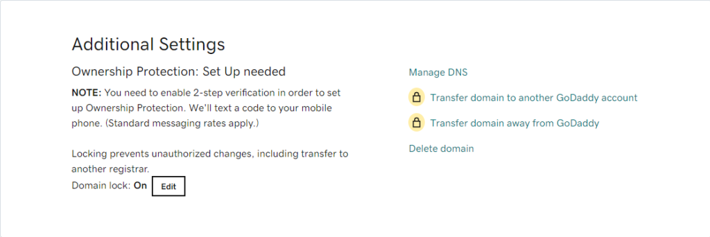 domain transfer page at godaddy