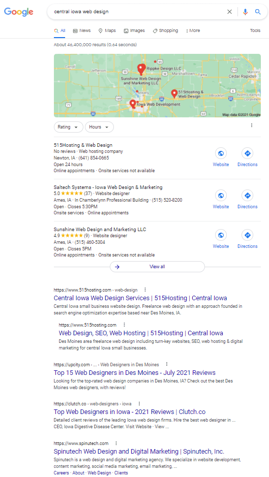 central iowa web design ranked number 1 in google