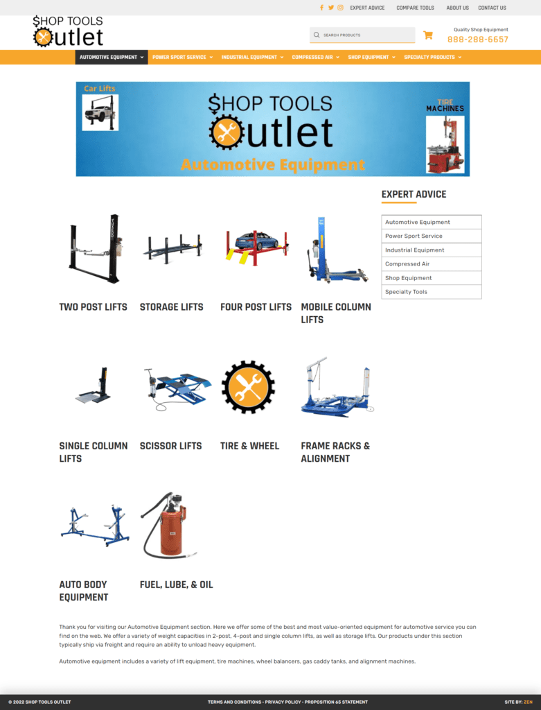shop tools outlet category pages